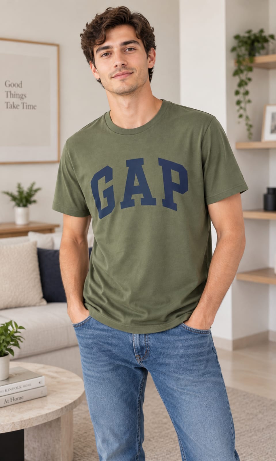 Playera GAP para Hombre Verde Olivo con Logo Cuello Redondo