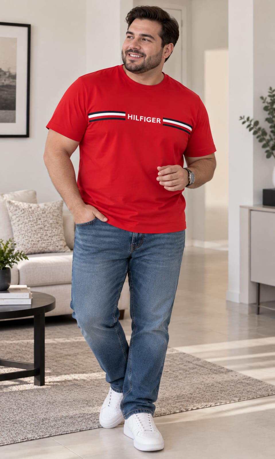Playera para Hombre Roja de Cuello Redondo Tommy Hilfiger