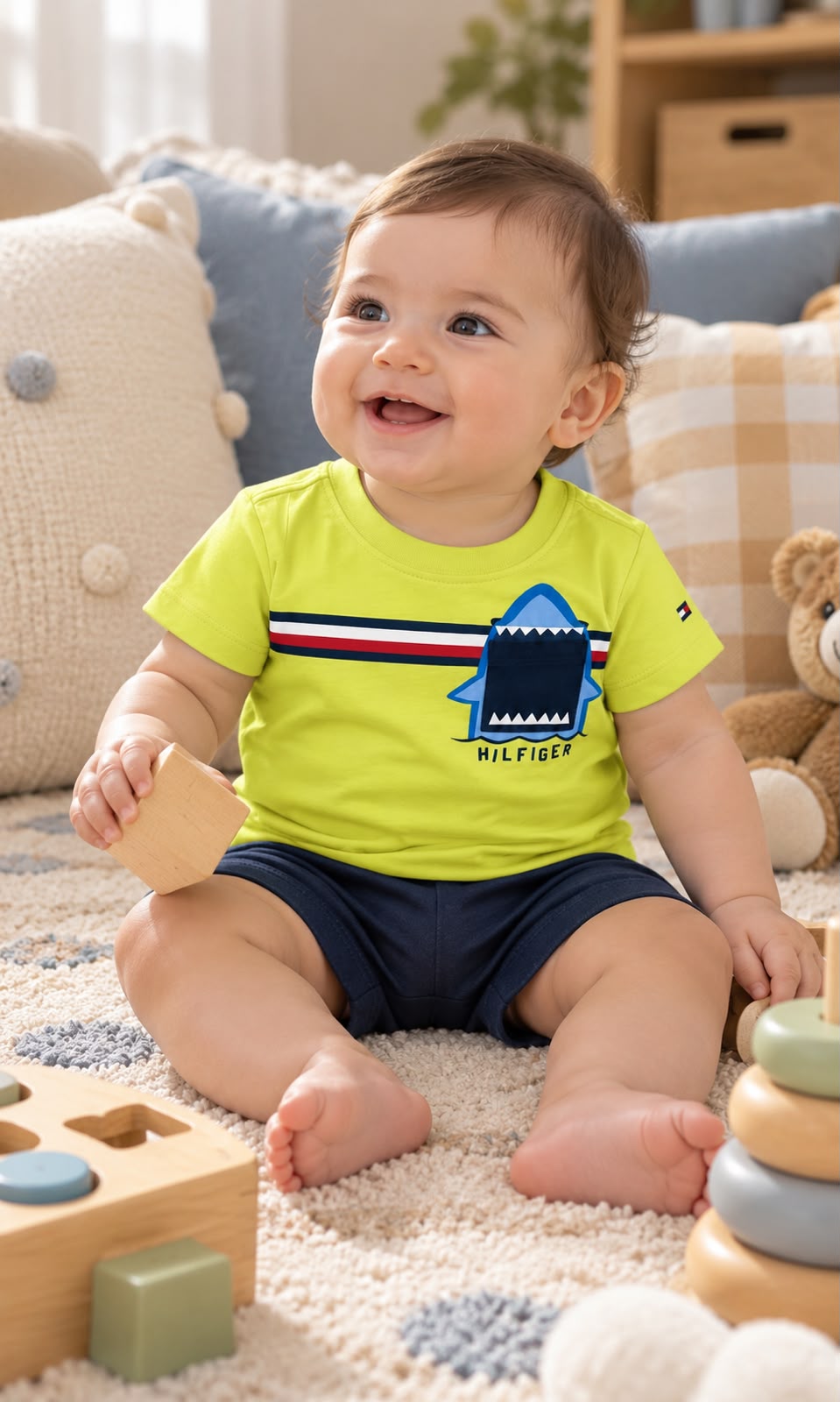 Playera Tommy Hilfiger de manga corta para bebé 6-9 meses amarilla neón