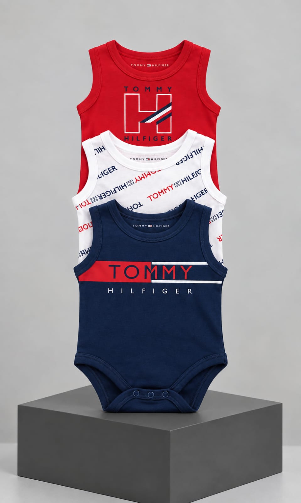 Pack de 3 Pañaleros Tommy Hilfiger para Bebé 3 a 6 Meses Azul Marino, Blanco y Rojo