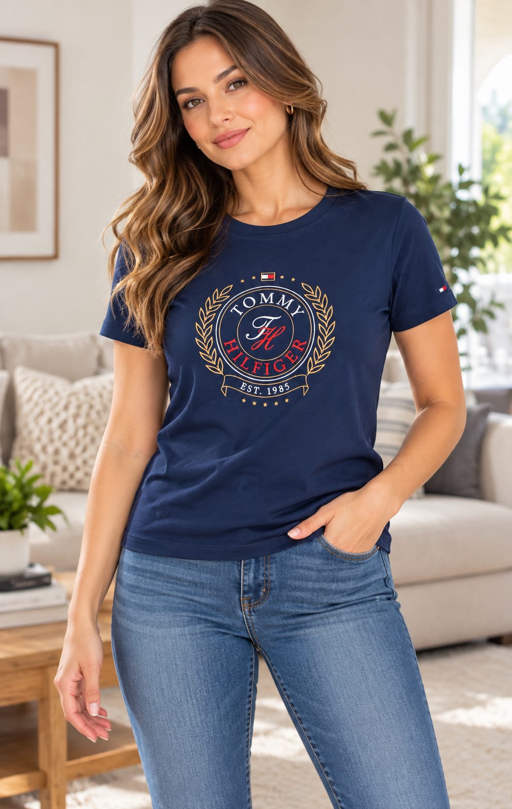 Playera para Mujer Azul Marino Cuello Redondo Manga Corta Tommy Hilfiger