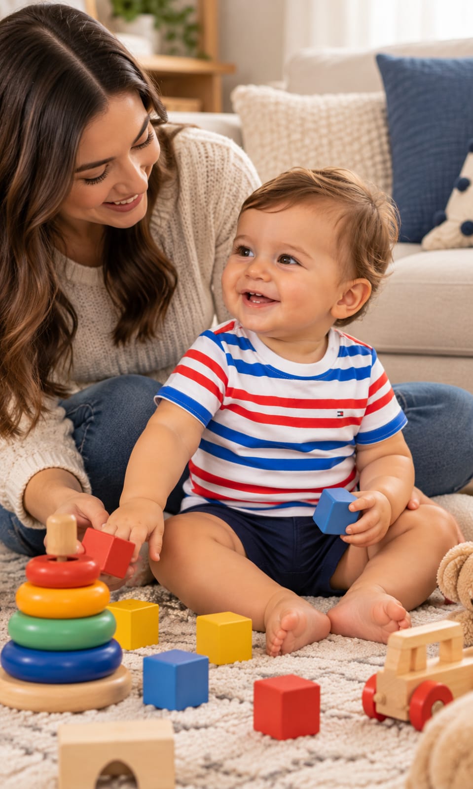 Playera de manga corta para bebé de 12 meses en blanco, azul y rojo – Tommy Hilfiger