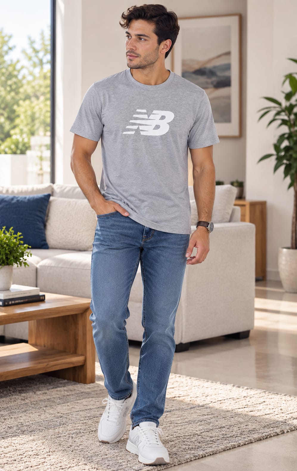 Playera New Balance para Hombre Gris de Manga Corta