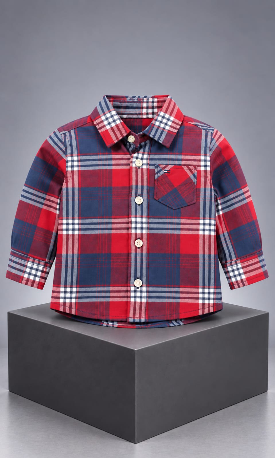 Camisa Tommy Hilfiger de manga larga para bebé 3-6 meses roja, azul y blanca