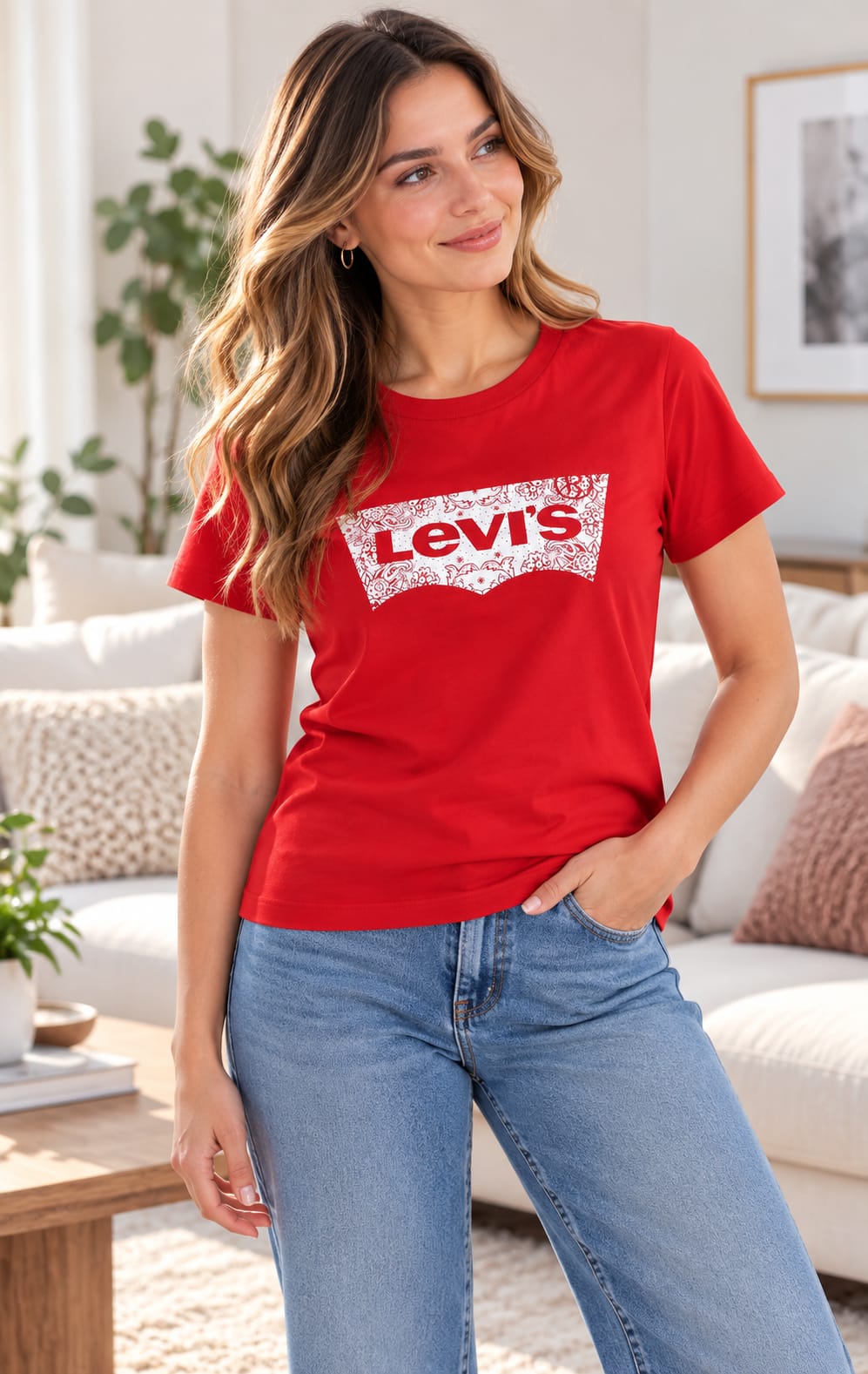 Playera para Mujer LEVI'S Roja con Cuello Redondo
