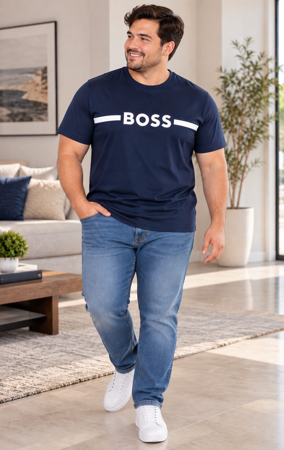 Playera BOSS para Hombre Azul Marino de Manga Corta