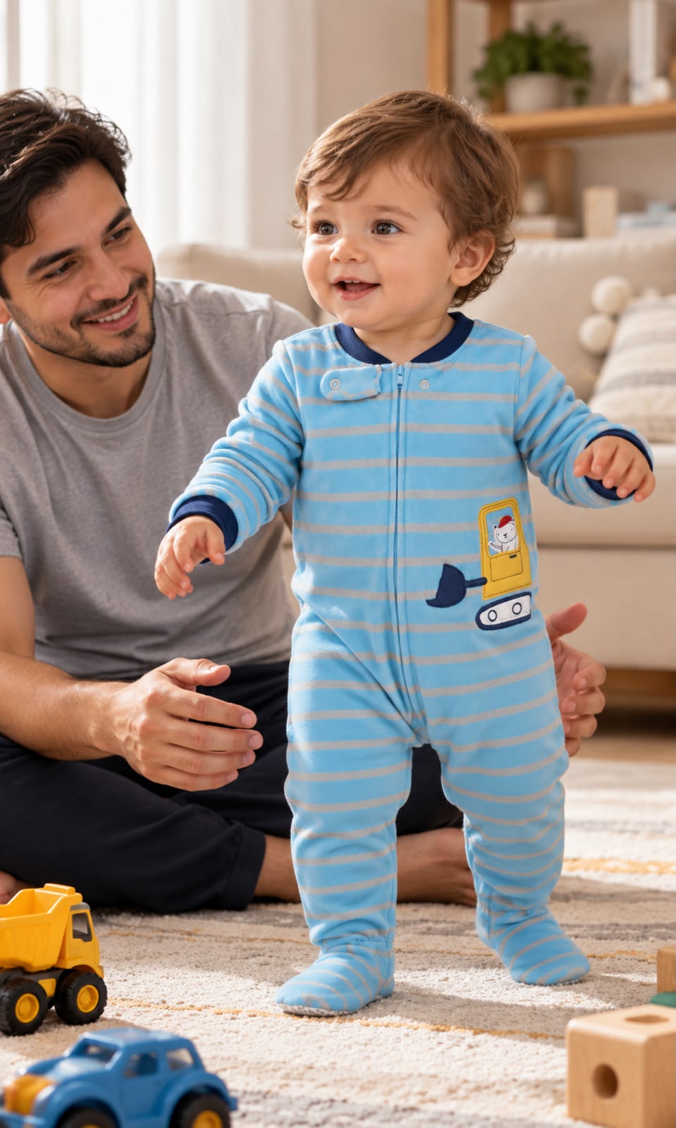 Mameluco Completo para Bebé Talla 18 Meses Color Azul con Rayas Grises
