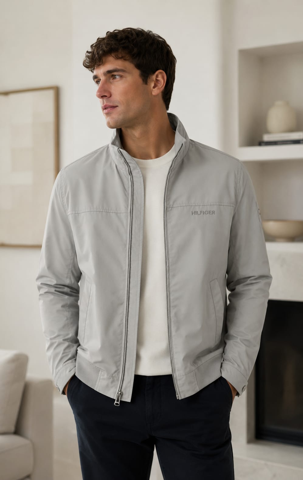 Chamarra Gris Caballero Tommy Hilfiger Resistente al Agua Con Gorro