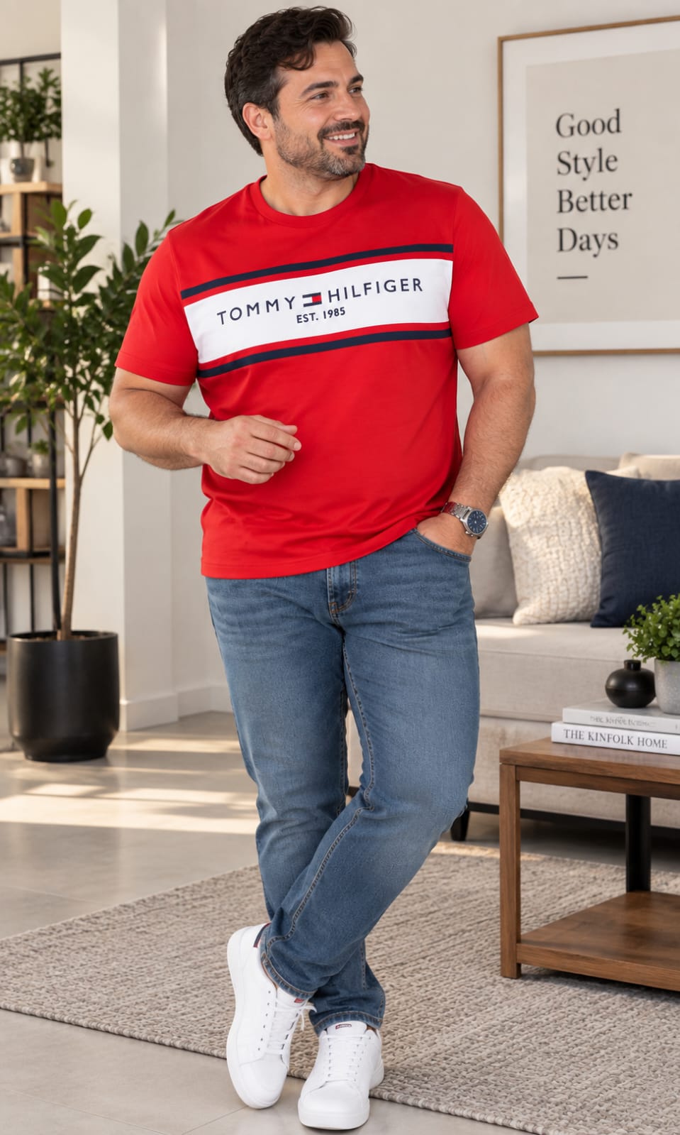 Playera para Hombre Roja Cuello Redondo Manga Corta Tommy Hilfiger