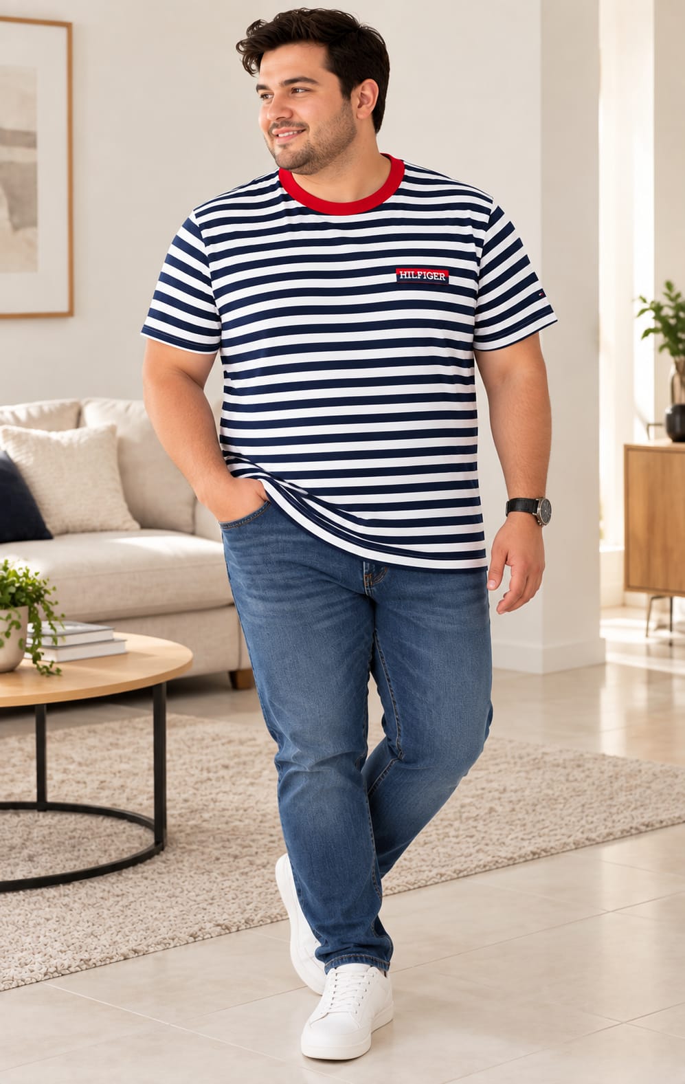 Playera de Hombre a Rayas Azul Marino y Blanco Tommy Hilfiger
