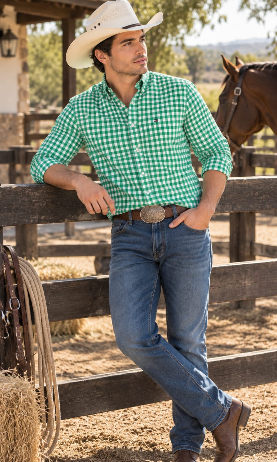 Camisa de Hombre Manga Larga a Cuadros Verde y Blanco Tommy Hilfiger