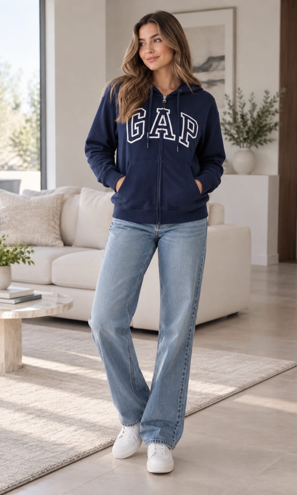 Sudadera GAP para Dama Azul Marino con Capucha y Cierre