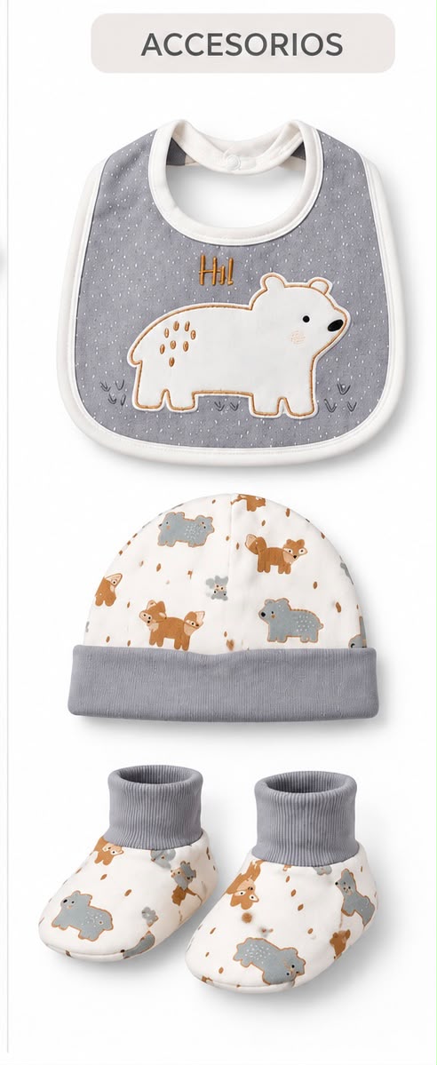 Conjunto de 7 piezas para bebé 6-9 meses blanco, gris y café