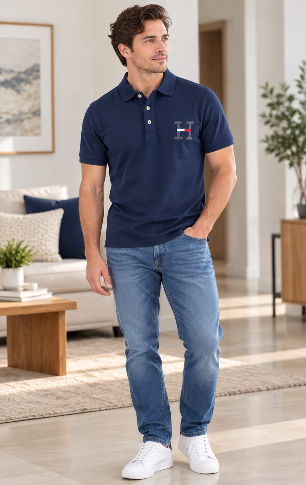 Playera para Hombre Azul Marino con Detalle de Inicial