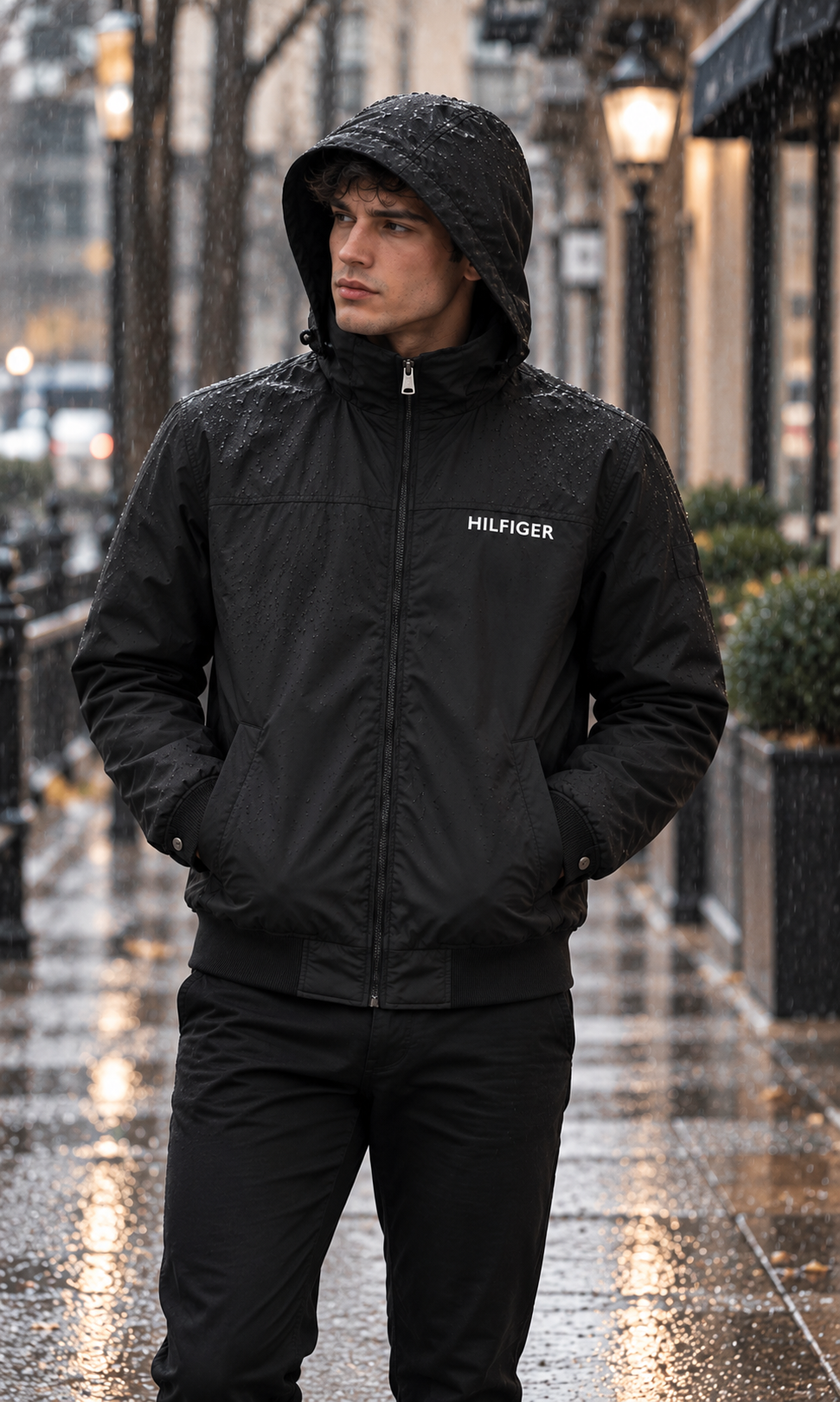 Chamarra Negra Tommy Hilfiger Para Caballero Con Gorro