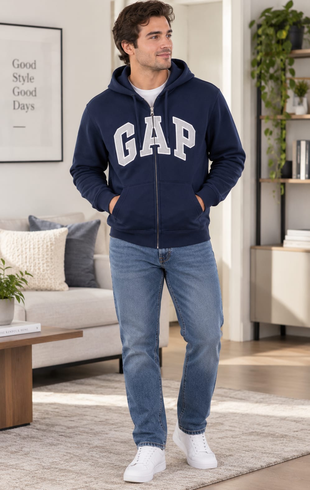 Sudadera GAP para Hombre Azul Marino con Capucha y Cierre Frontal