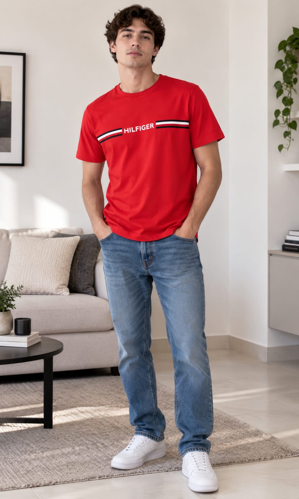Playera para Hombre Roja de Cuello Redondo Tommy Hilfiger