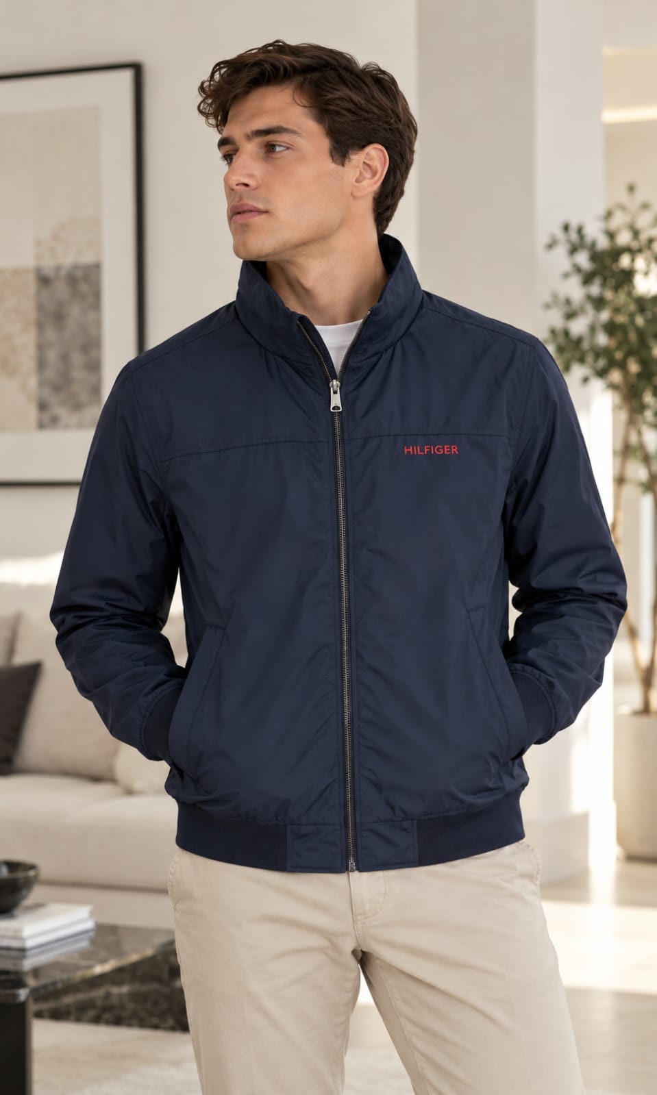chamarra Azul Marino Para Hombre Con Gorro Impermeable