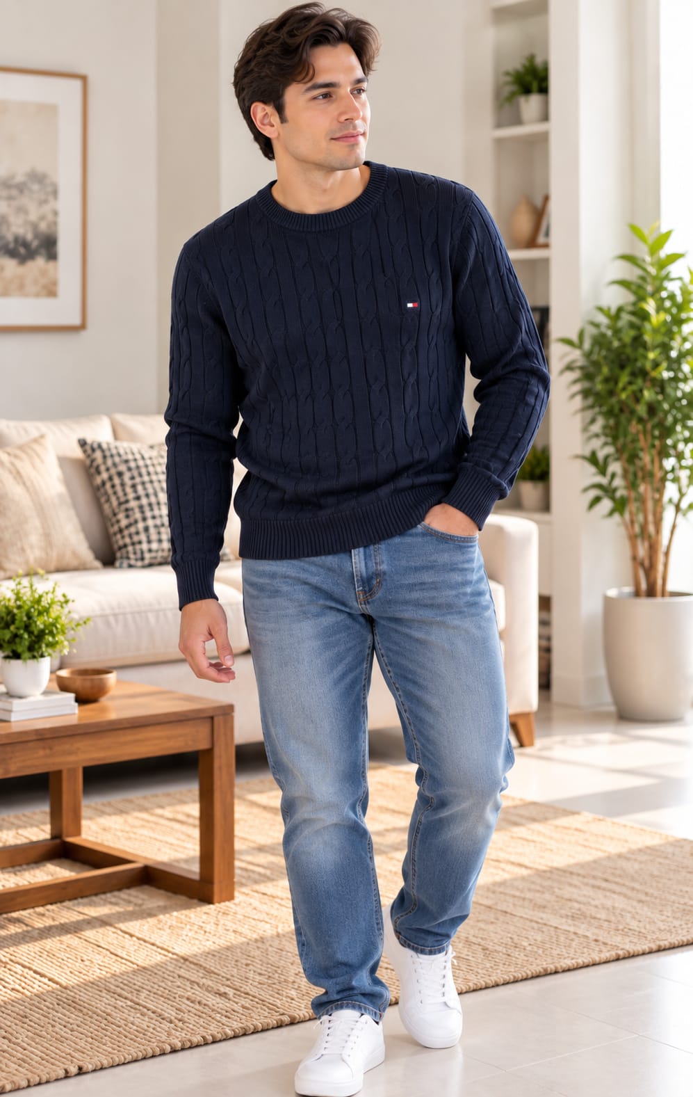 Suéter para Hombre Azul Marino con Tejido Trenzado Tommy Hilfiger